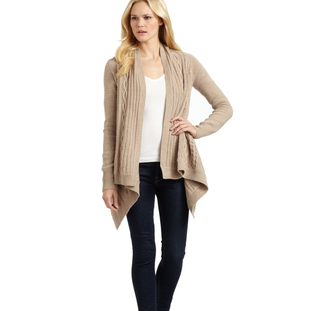 BCBG Cable Scarf Wrap Sweater in Oatmeal